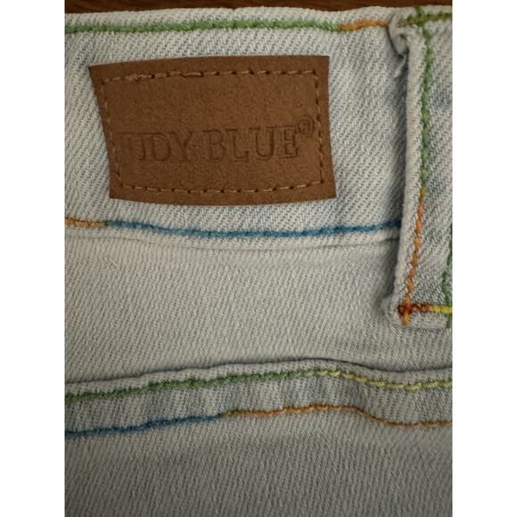 Judy Blue Mid Rise Rainbow Thread Light Wash Denim Shorts Coastal Everyday 1XL - Picture 3 of 10